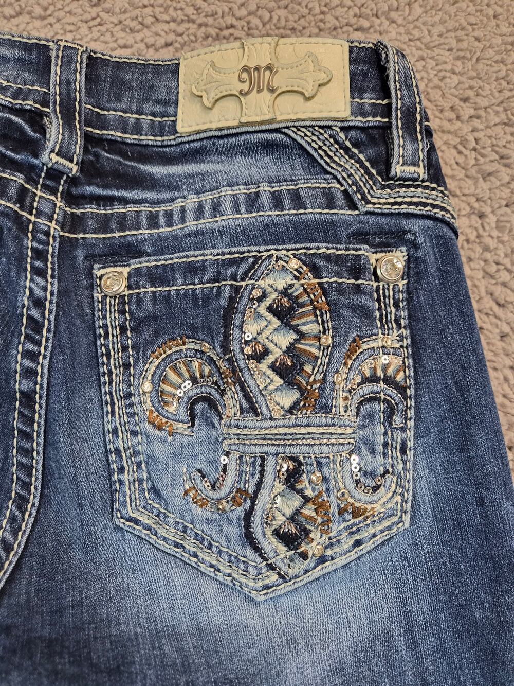Miss Me Blue Denim Bootcut Jeans with Embroidered Pocket